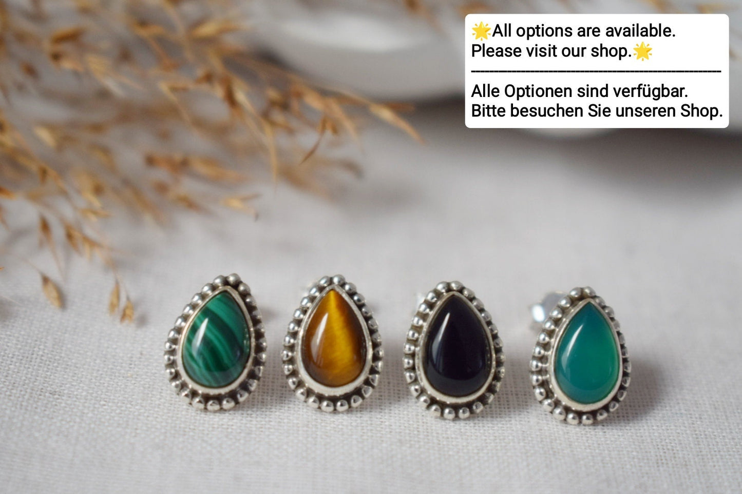 Muttertagsgeschenke, Boho Schwarze Onyx Ohrstecker, Tropfen Naturstein Sterling Silber Handgefertigter Schmuck, Ornament Edelstein Gothic Ohrstecker