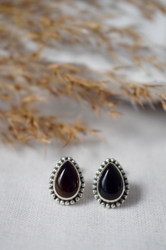 Muttertagsgeschenke, Boho Schwarze Onyx Ohrstecker, Tropfen Naturstein Sterling Silber Handgefertigter Schmuck, Ornament Edelstein Gothic Ohrstecker