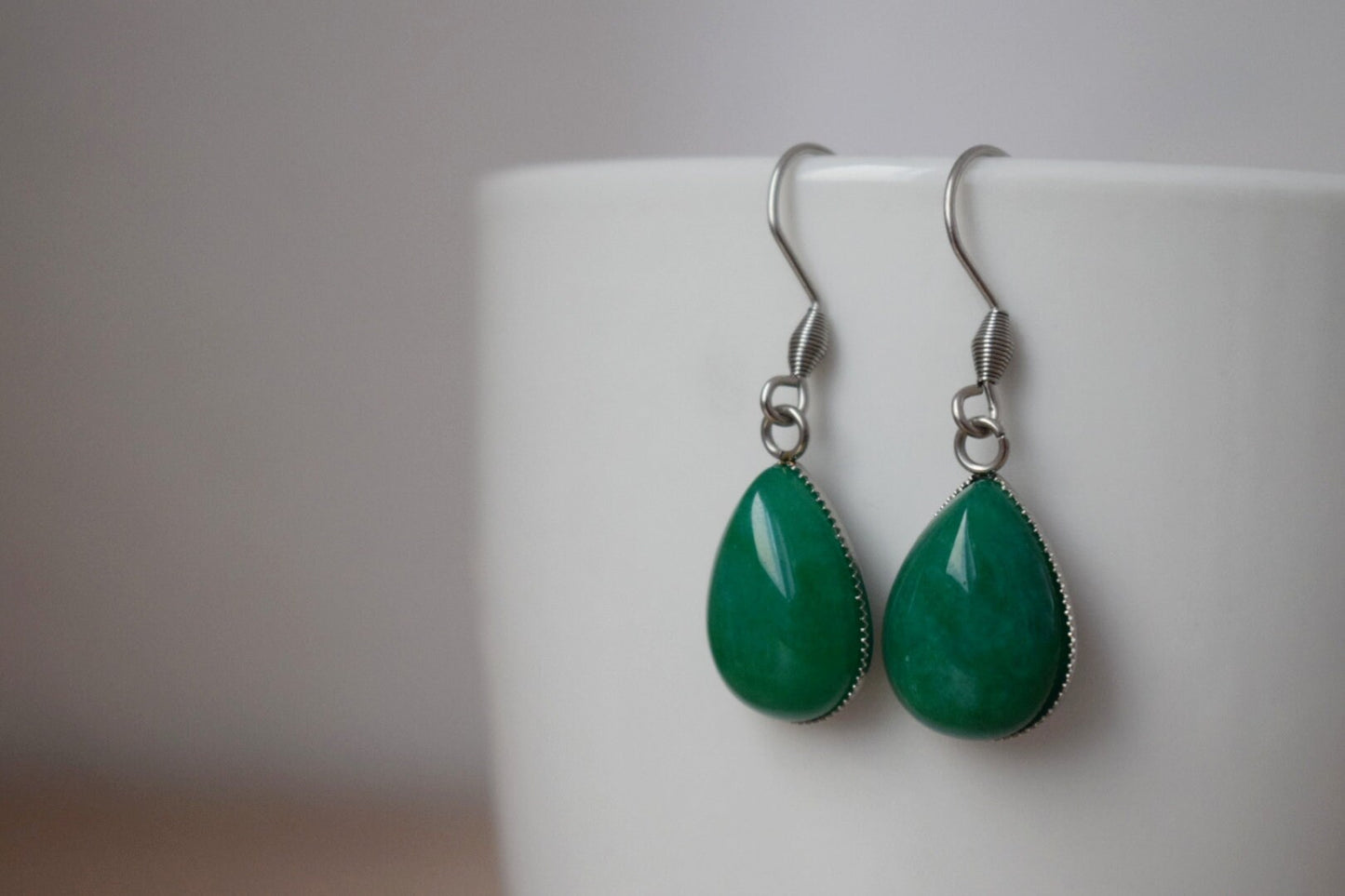 Green Jade Teardrop Earrings: Gemstone Dangle Jewelry