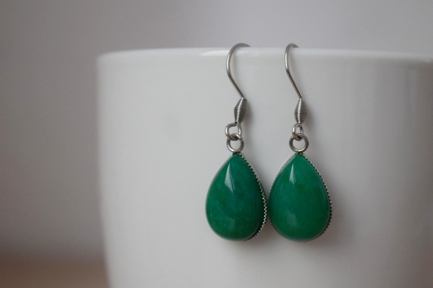Green Jade Teardrop Earrings: Gemstone Dangle Jewelry