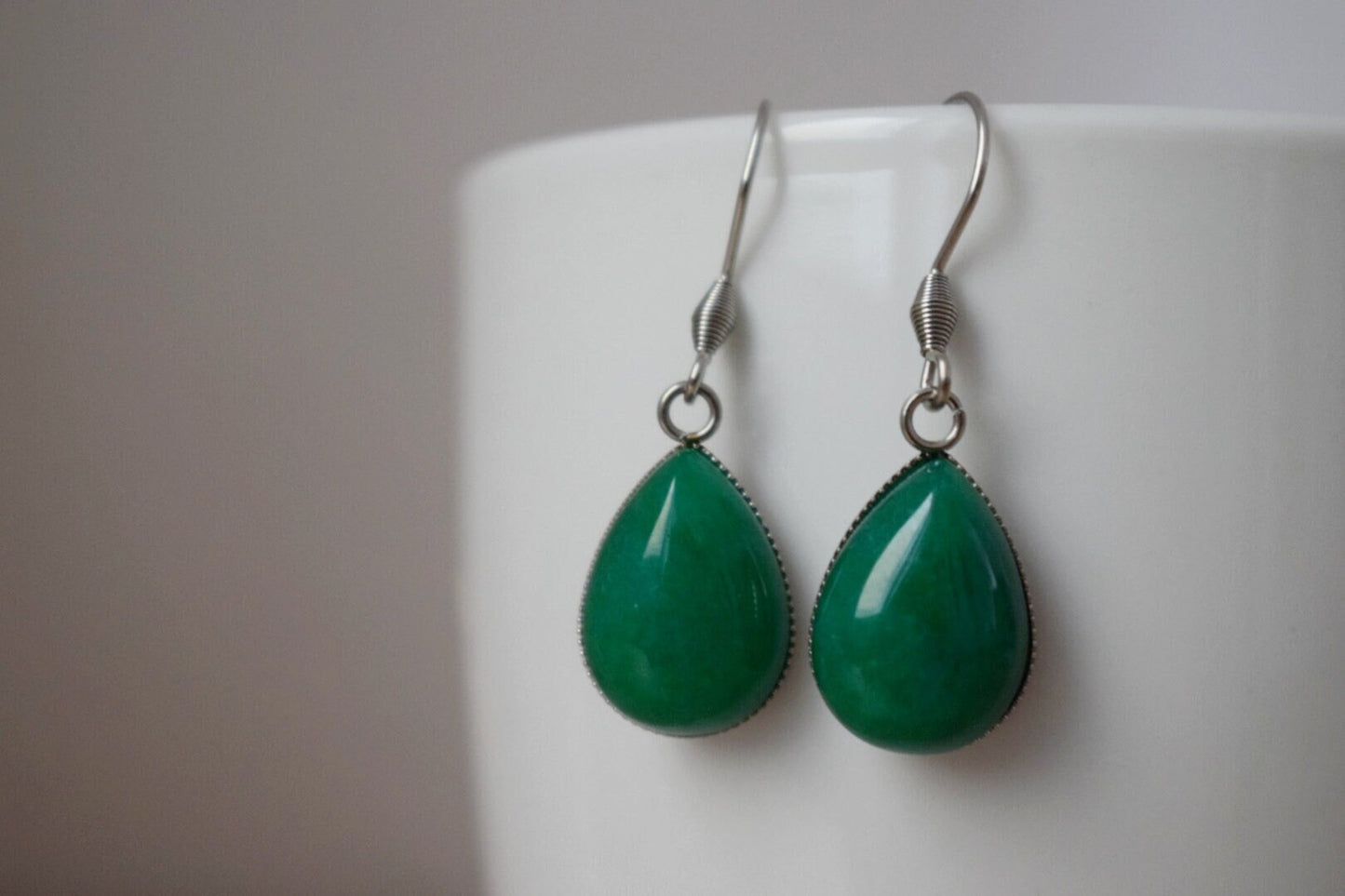 Green Jade Teardrop Earrings: Gemstone Dangle Jewelry