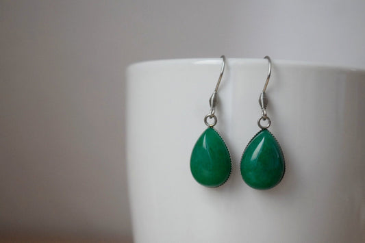 Green Jade Teardrop Earrings: Gemstone Dangle Jewelry