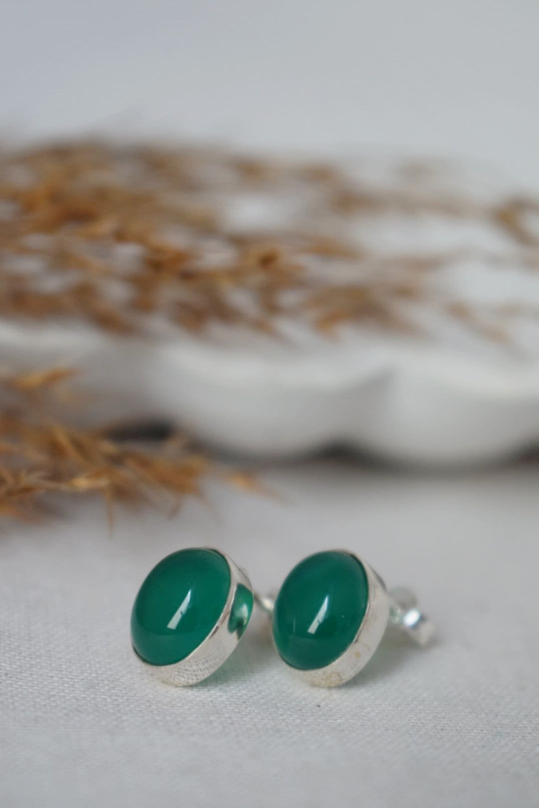 Green Onyx Stud Earrings Sterling Silver, Small Oval Gemstone Push Back Earrings, Birthstone 925 Silver Jewelry, Best valentine's day gift