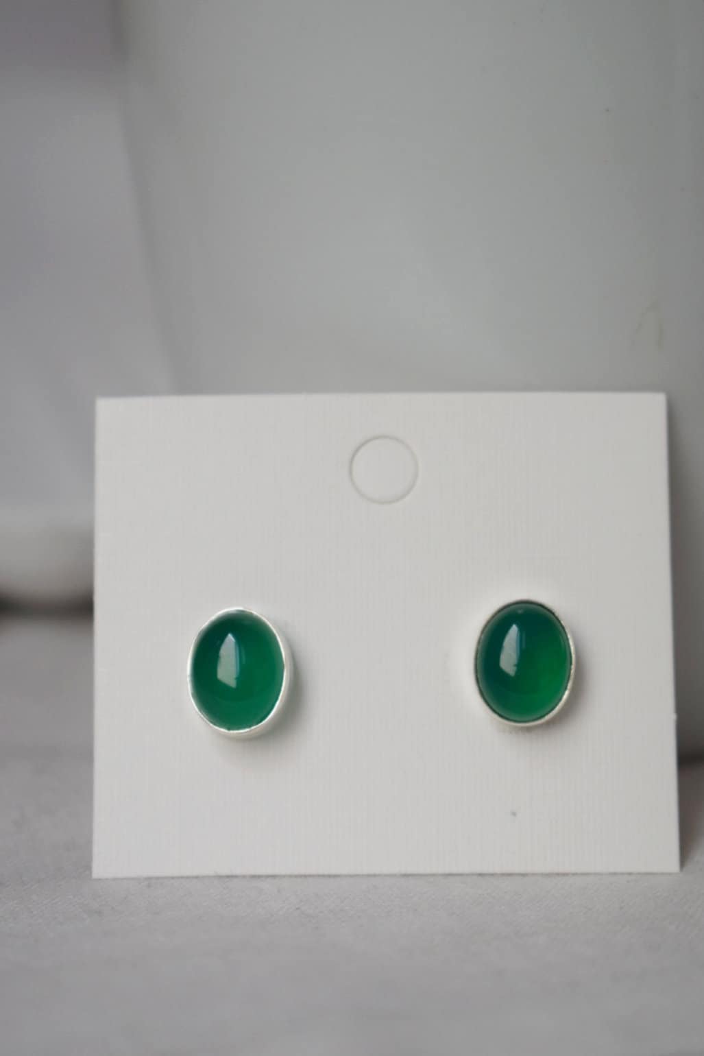Green Onyx Stud Earrings Sterling Silver, Small Oval Gemstone Push Back Earrings, Birthstone 925 Silver Jewelry, Best valentine's day gift