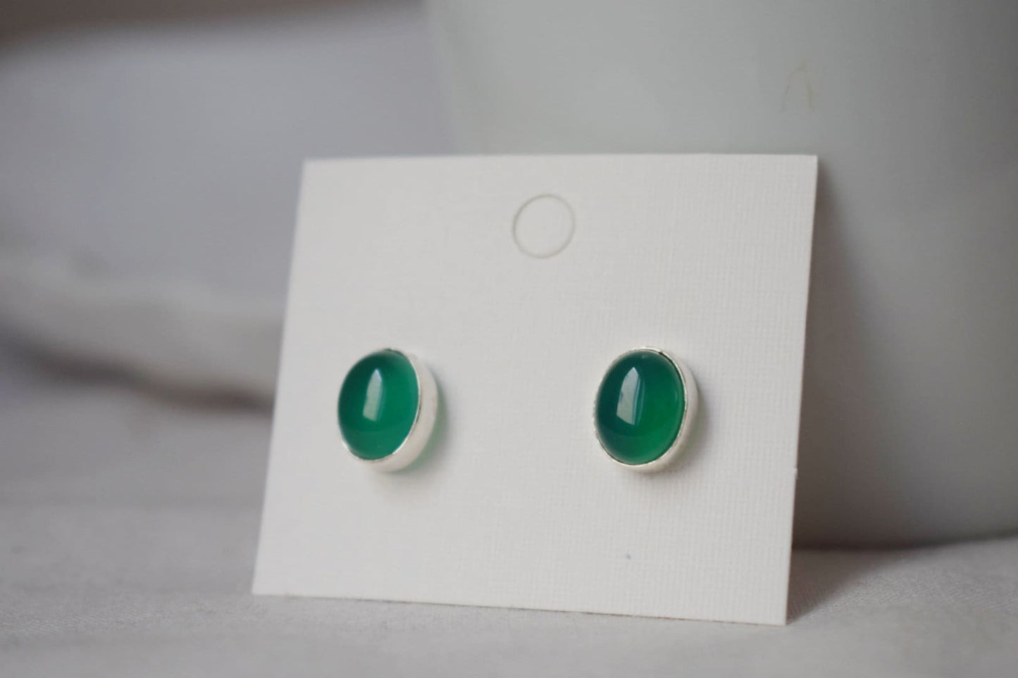 Green Onyx Stud Earrings Sterling Silver, Small Oval Gemstone Push Back Earrings, Birthstone 925 Silver Jewelry, Best valentine's day gift