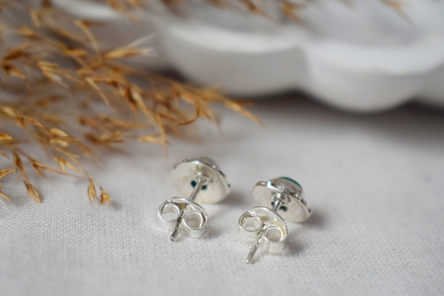 Mother's Day Gifts, Green Onyx Stud Earrings, Gemstone Sterling Silver Minimalist Jewelry, Flower Small Birthstone Push Back Earrings
