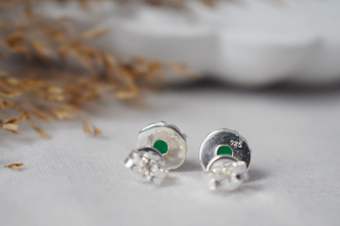 Mother's Day Gifts, Green Onyx Stud Earrings, Gemstone Sterling Silver Minimalist Jewelry, Flower Small Birthstone Push Back Earrings