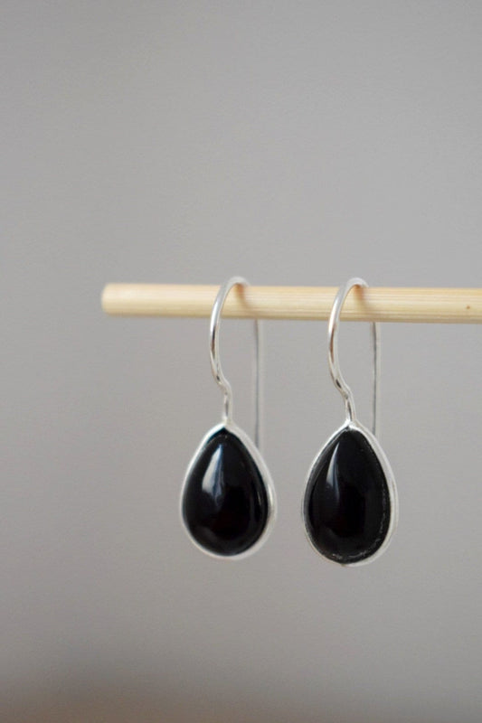 Schwarze Onyx Ohrringe Sterling Silber, Tropfen Edelstein Ohrringe, Naturstein Tropfen Ohrringe, Handgemachtes Silber 925 Schmuck Geschenk