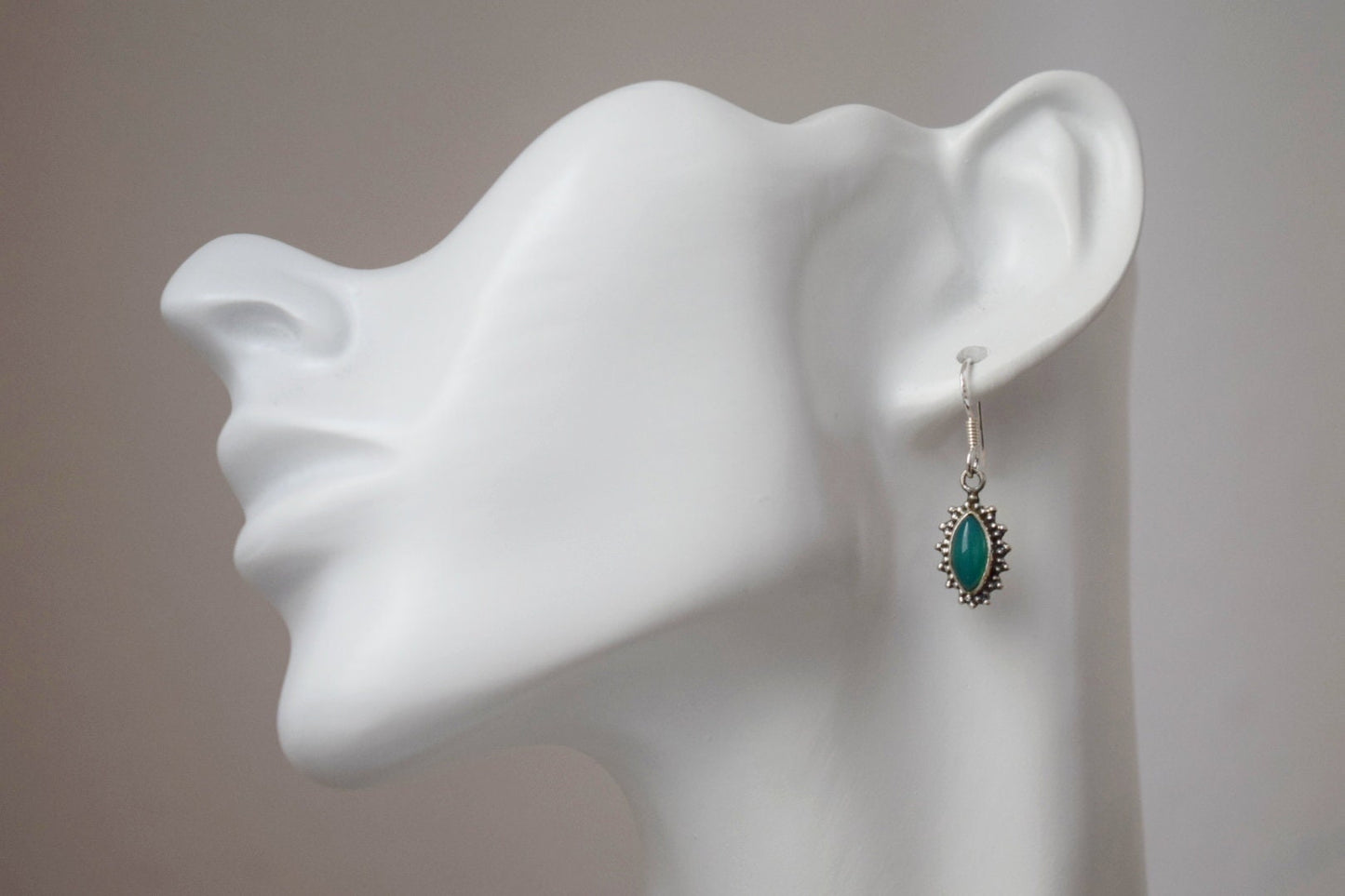 Green onyx earrings in sterling silver, Handmade gemstone dangle earrings, Boho earrings, Delicate natural green onyx earrings, Gift jewelry