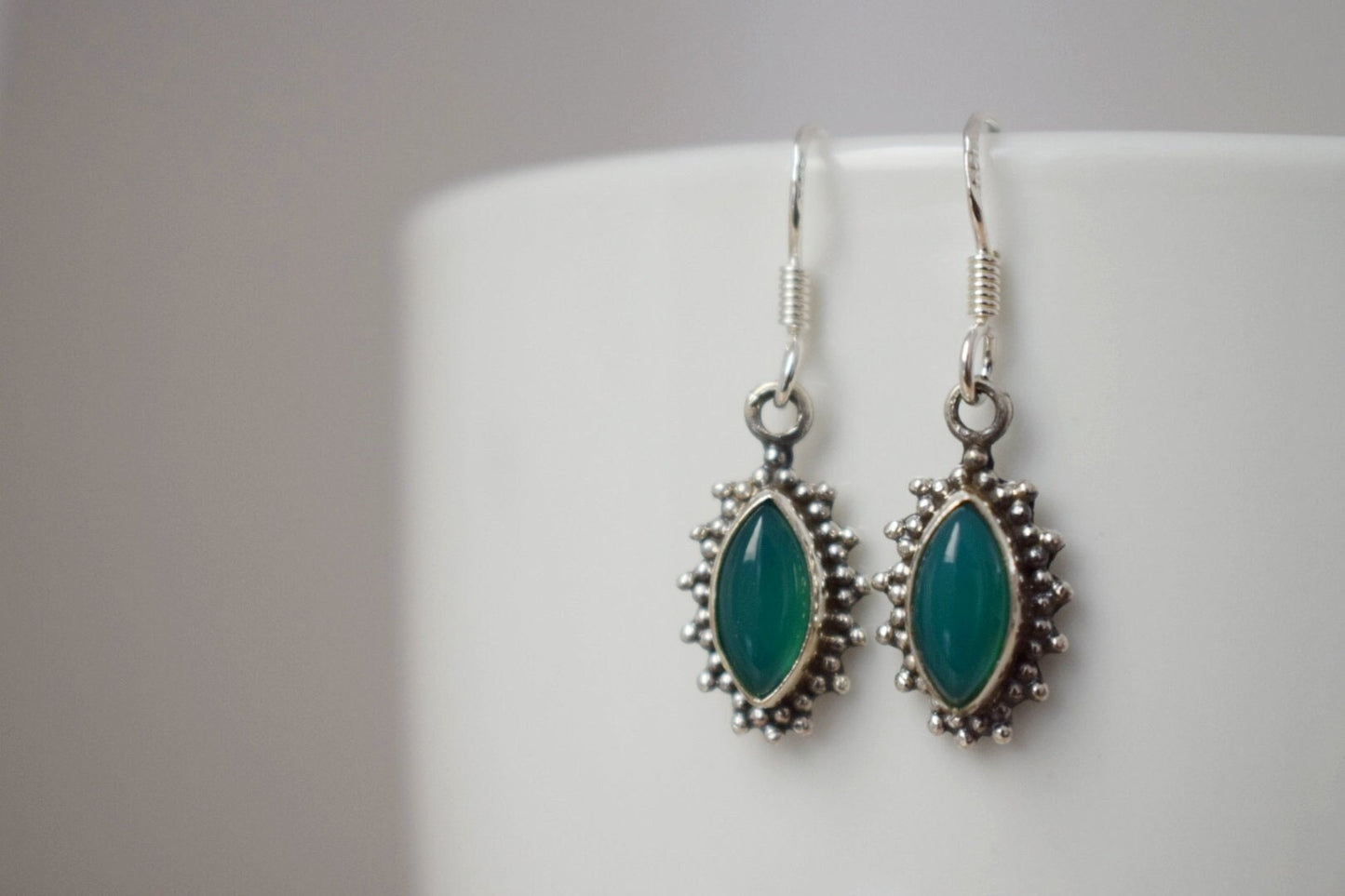 Green onyx earrings in sterling silver, Handmade gemstone dangle earrings, Boho earrings, Delicate natural green onyx earrings, Gift jewelry