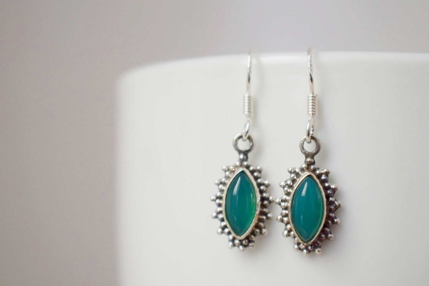 Green onyx earrings in sterling silver, Handmade gemstone dangle earrings, Boho earrings, Delicate natural green onyx earrings, Gift jewelry