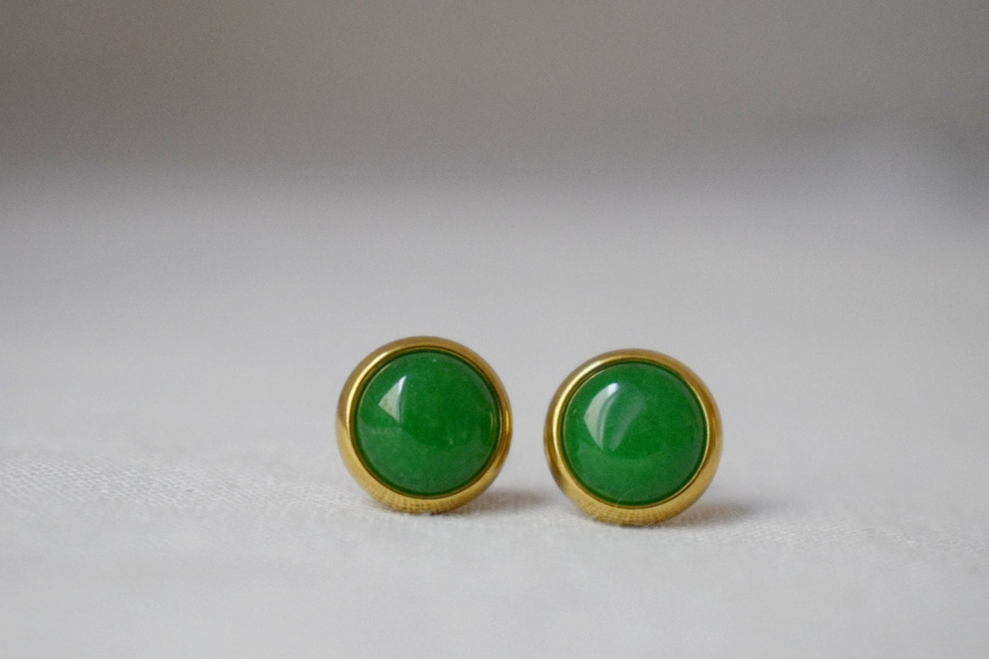 Green Jade Stud Earrings, Minimalist Gemstone Positive Jewelry