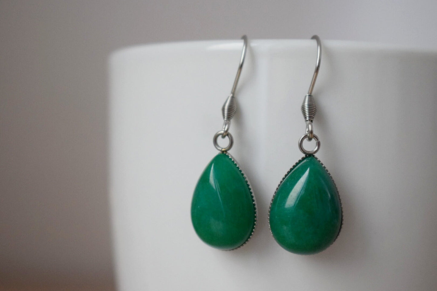 Green Jade Teardrop Earrings: Gemstone Dangle Jewelry