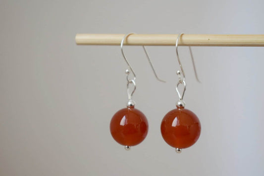 Karneol Ohrringe Sterling Silber, Edelstein Ohrringe, Karneol Schmuck, Naturstein Perle, Schmuck Geschenk für Sie