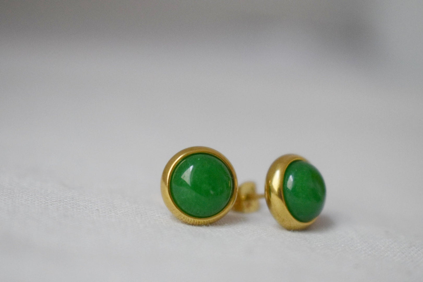 Green Jade Stud Earrings, Minimalist Gemstone Positive Jewelry