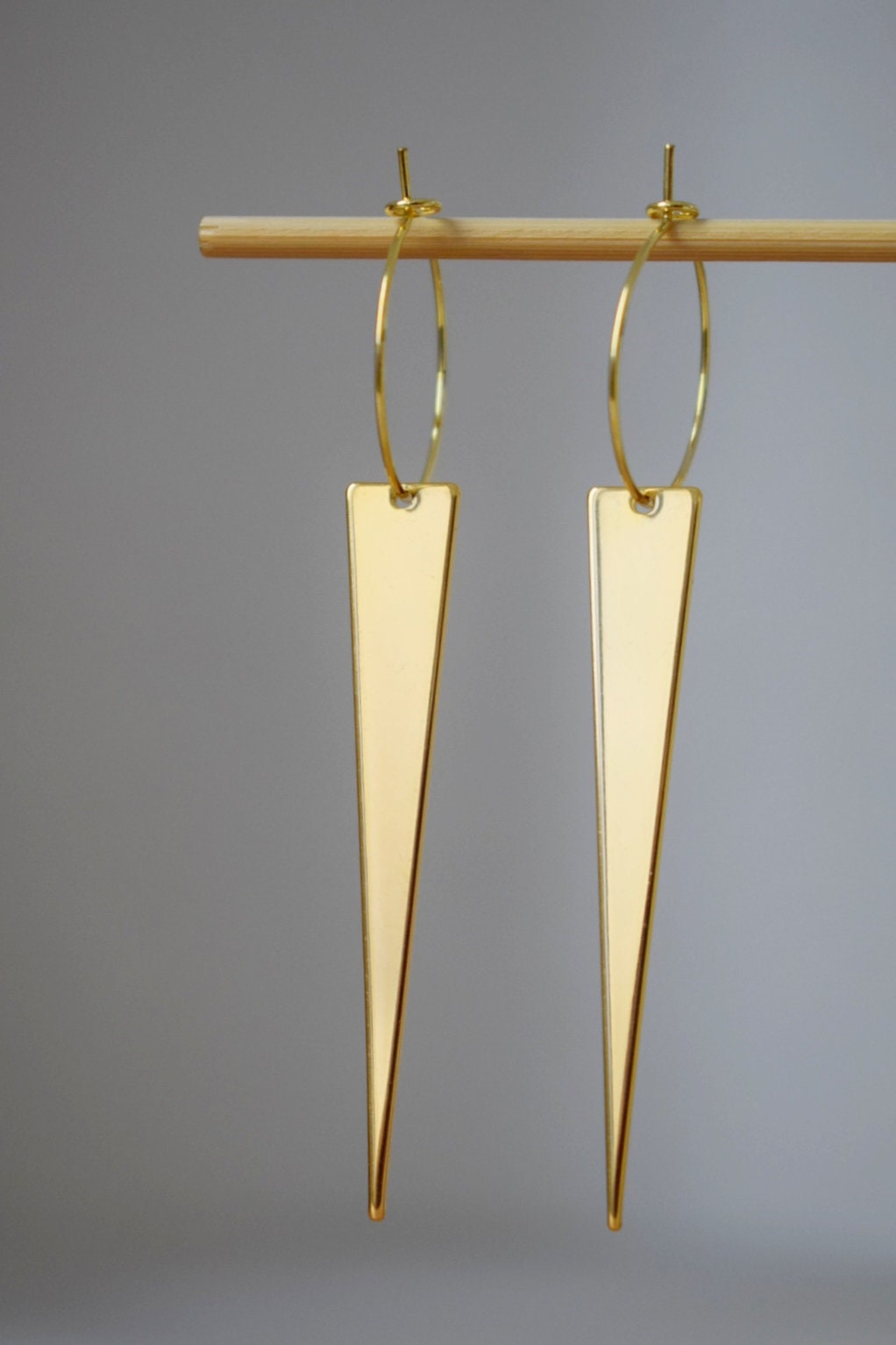 Triangle Dangle Earrings: 18k Gold Plated Stainless Steel Hoops