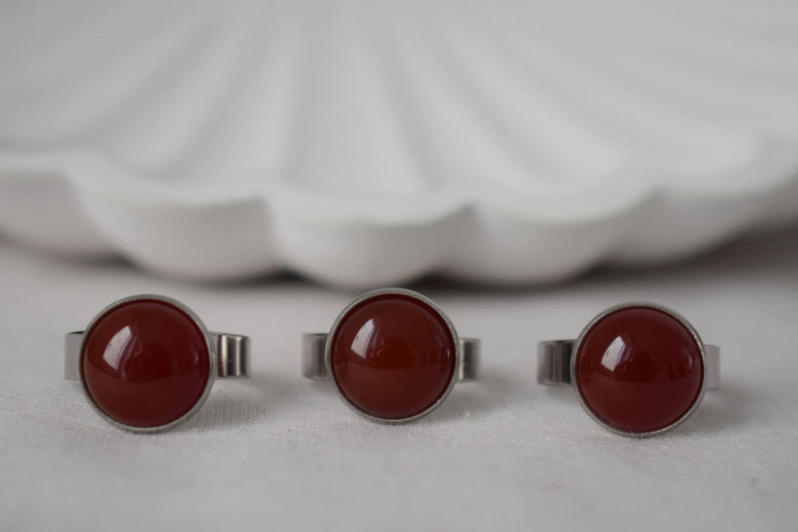 Red Agate Ring: Stainless Steel Adjustable Gemstone Jewelry