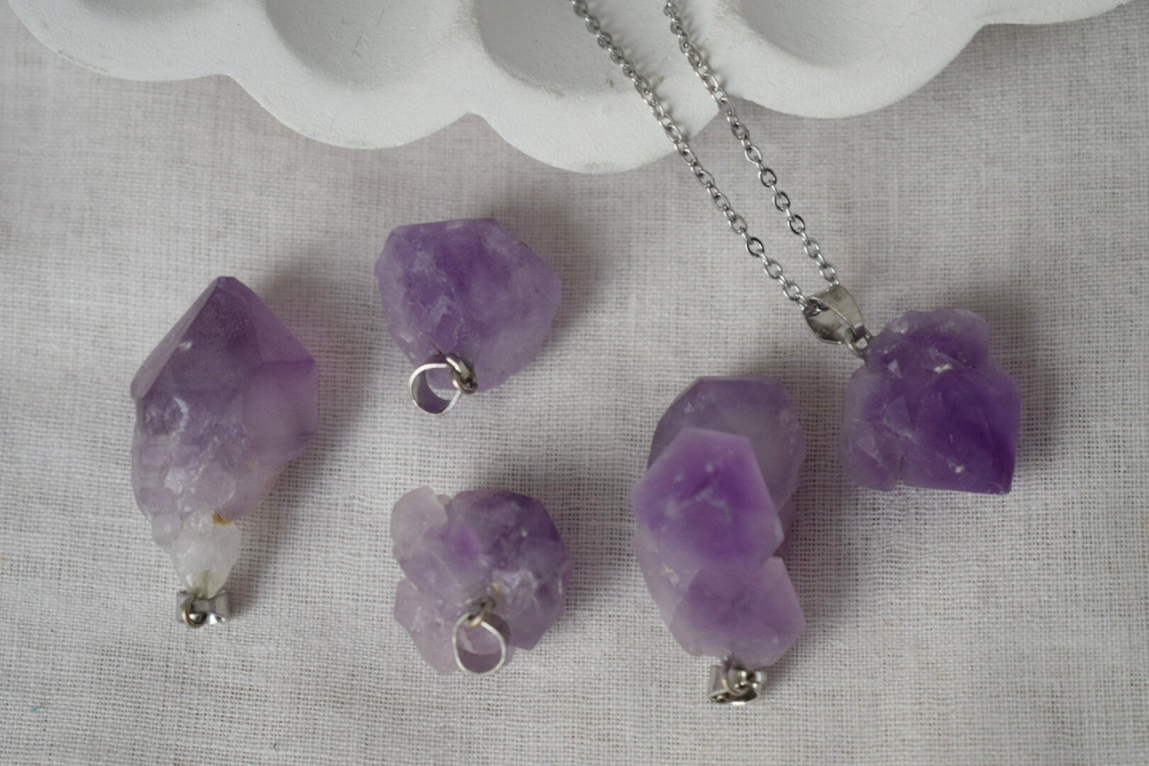 Amethyst Nugget Pendant Necklace: Stainless Steel, February Birthstone Jewelry