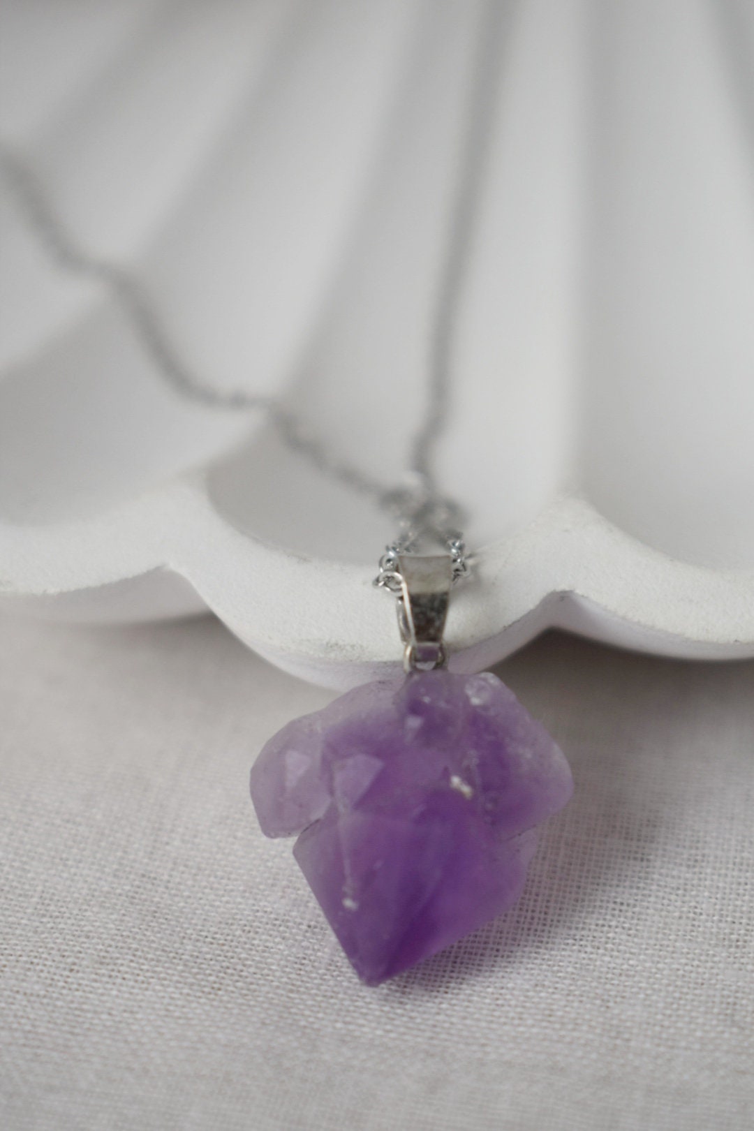 Amethyst Nugget Pendant Necklace: Stainless Steel, February Birthstone Jewelry