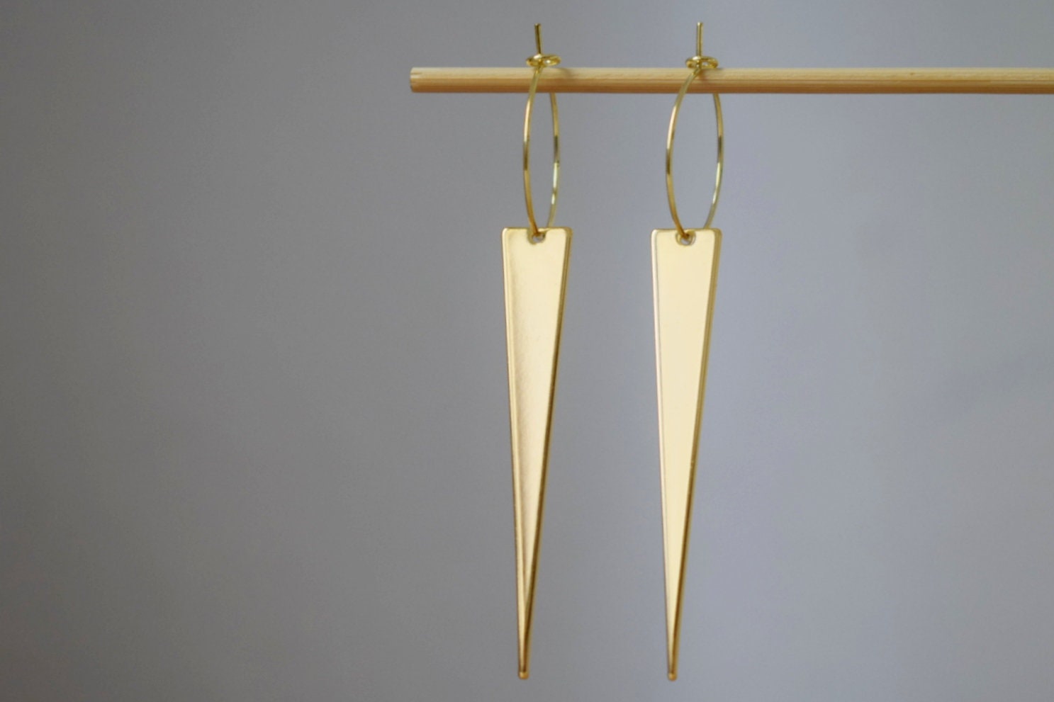 Triangle Dangle Earrings: 18k Gold Plated Stainless Steel Hoops