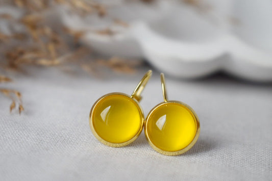 Yellow agate earrings, Gemstone dangle jewelry gift
