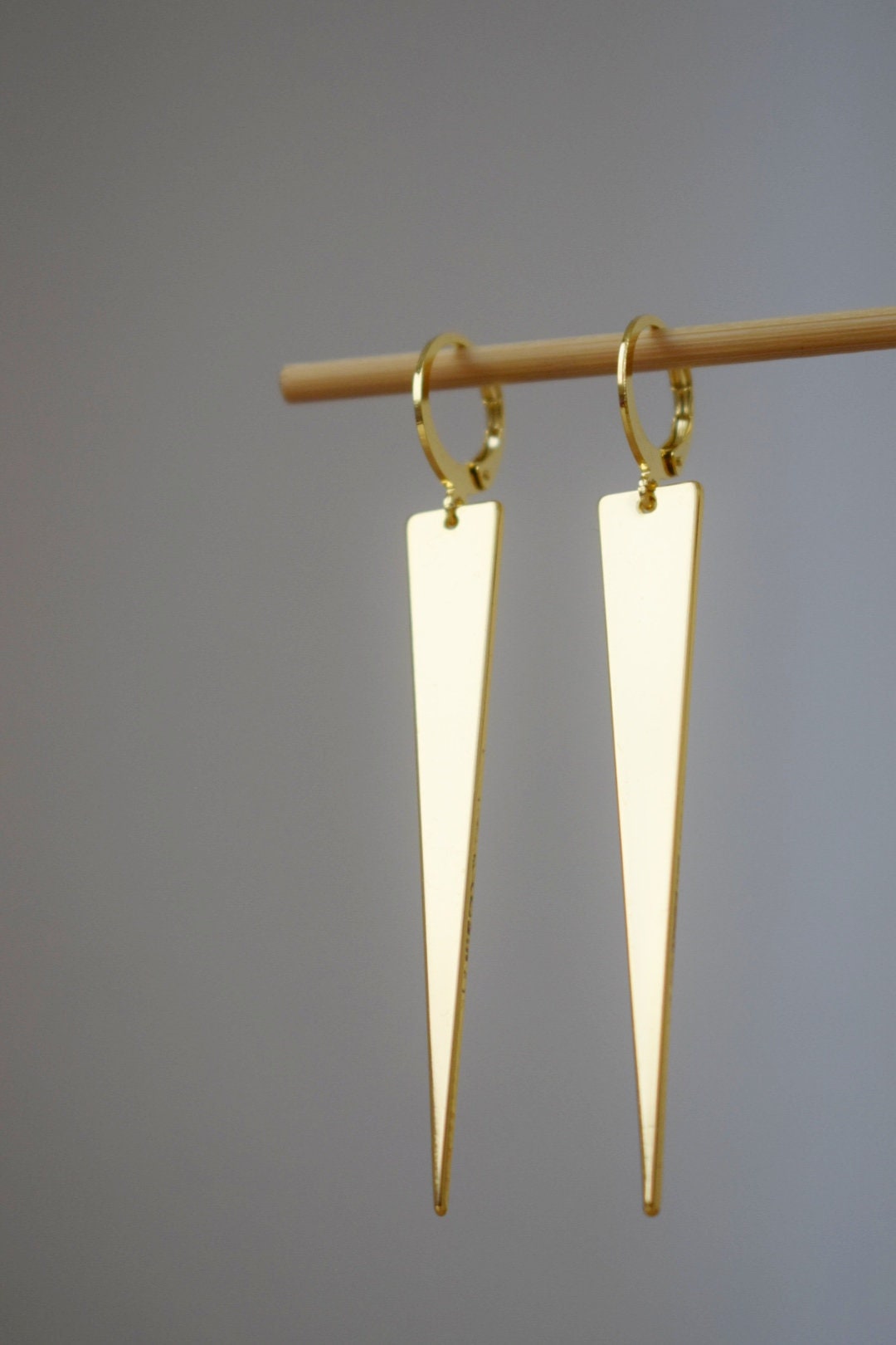 Triangle Dangle Earrings: 24k Gold Huggie Hoops, Geometric Stainless Steel