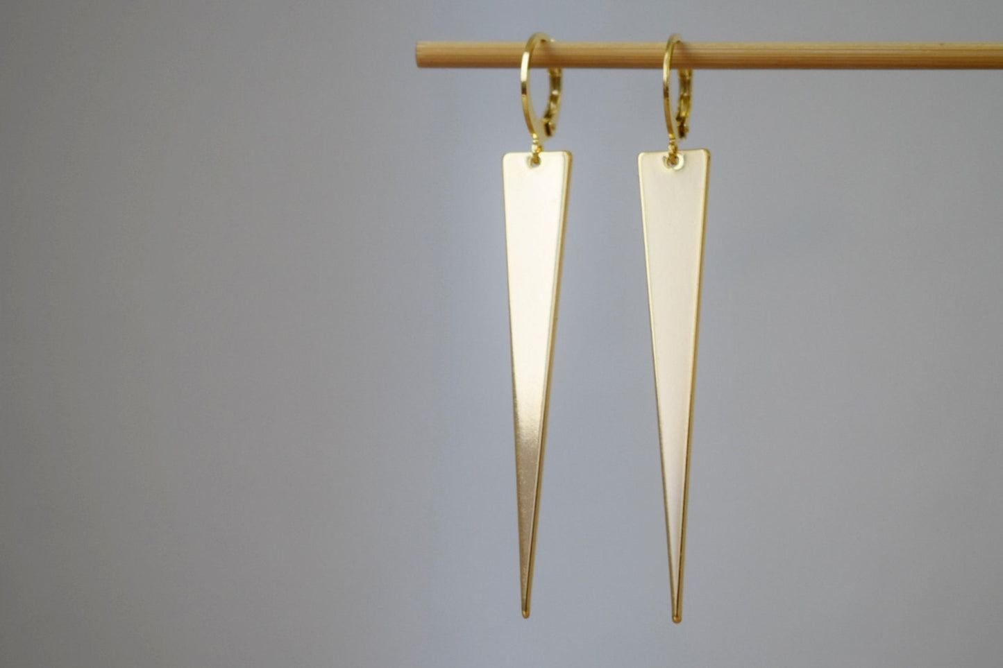 Triangle Dangle Earrings: 24k Gold Huggie Hoops, Geometric Stainless Steel