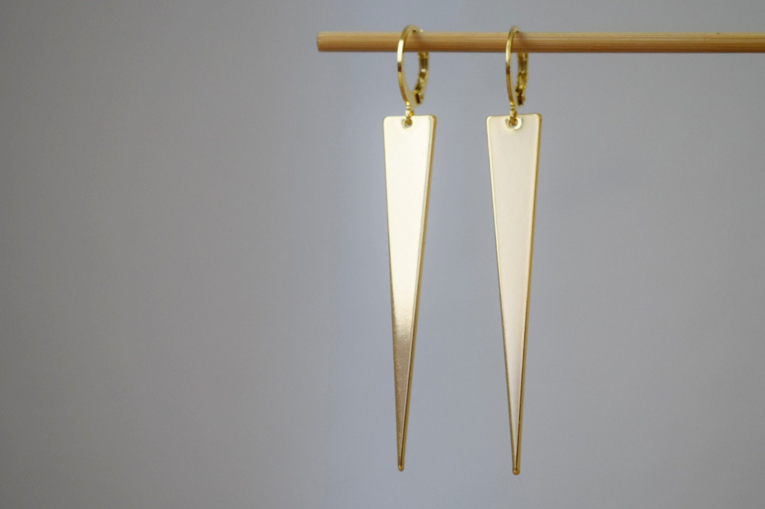 Triangle Dangle Earrings: 24k Gold Huggie Hoops, Geometric Stainless Steel
