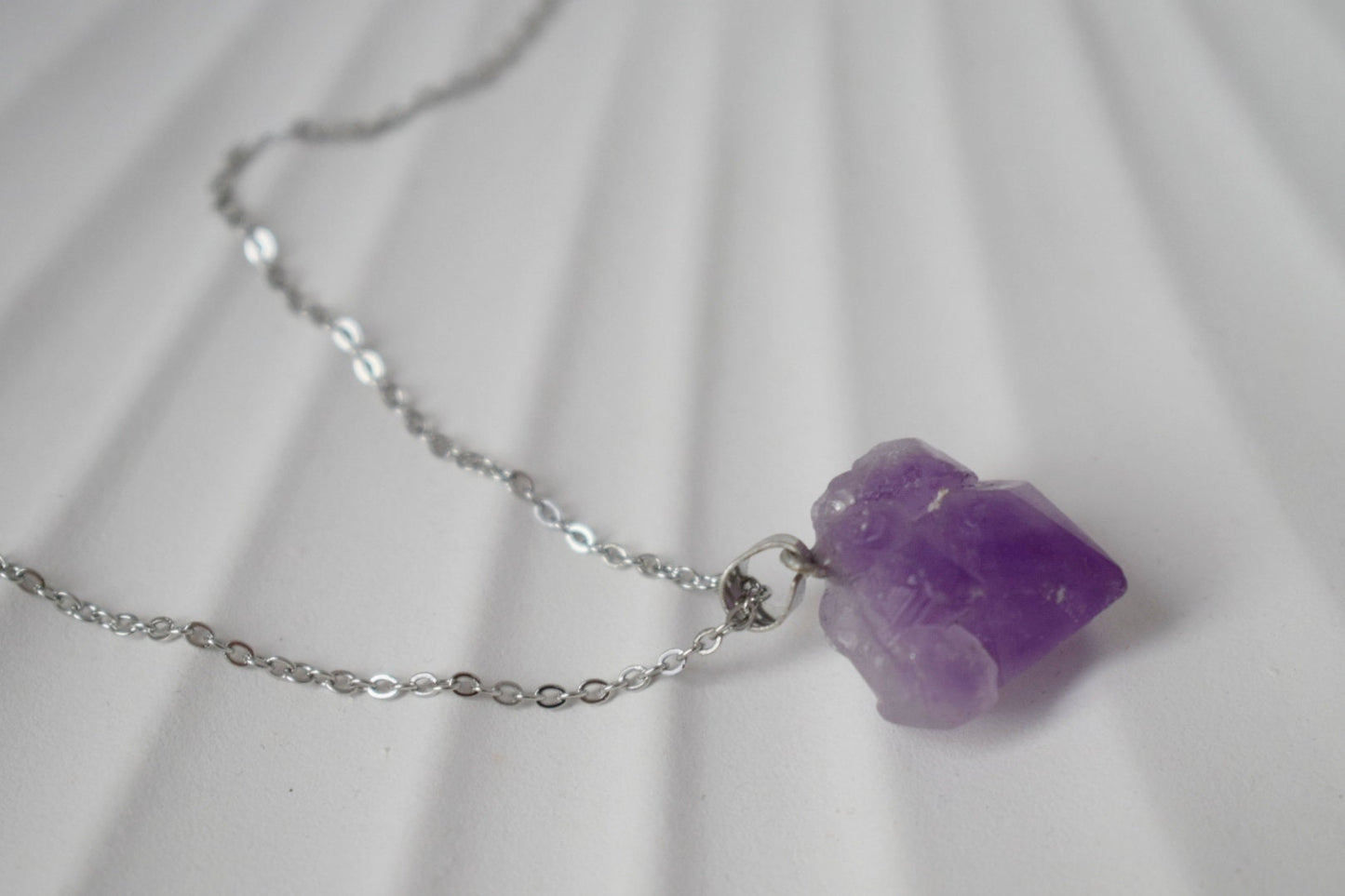 Amethyst Nugget Pendant Necklace: Stainless Steel, February Birthstone Jewelry