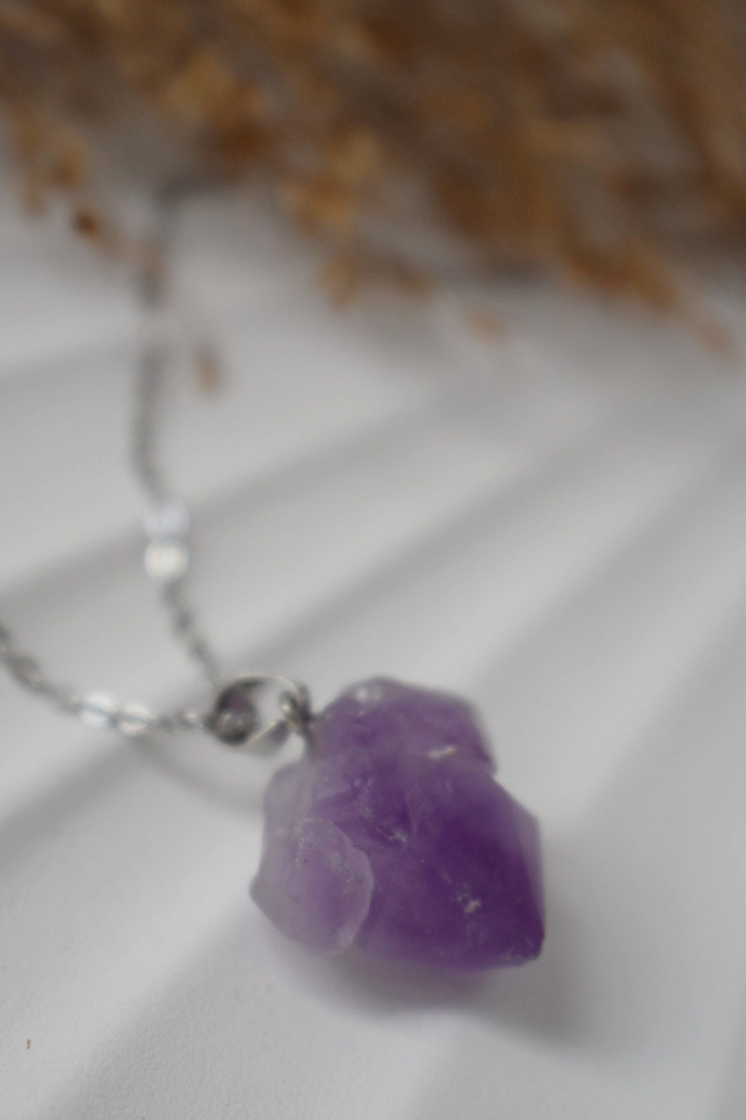 Amethyst Nugget Pendant Necklace: Stainless Steel, February Birthstone Jewelry