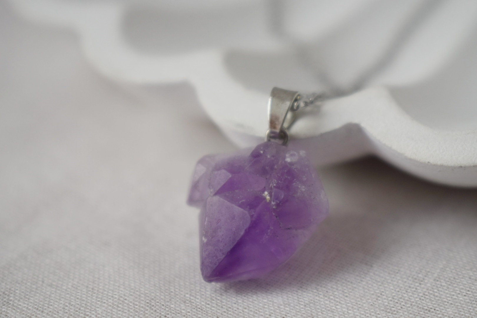 Amethyst Nugget Pendant Necklace: Stainless Steel, February Birthstone Jewelry