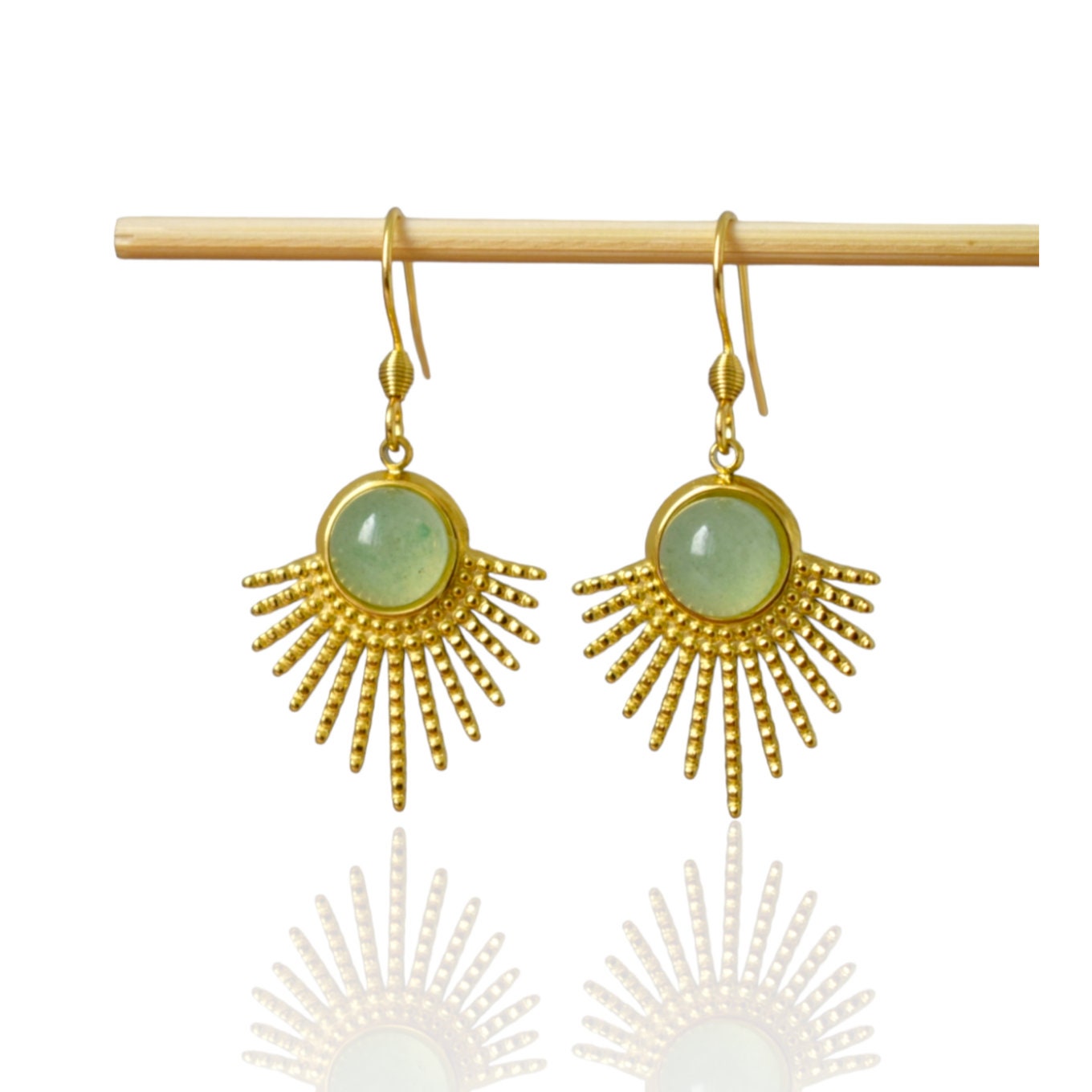 Tigerauge-Ohrringe Gold, Sonnenstrahlen-Ohrhänger, Sunburst, Braungold-Edelstein, 18 Karat vergoldeter Edelstahl, Himmlischer Schmuck
