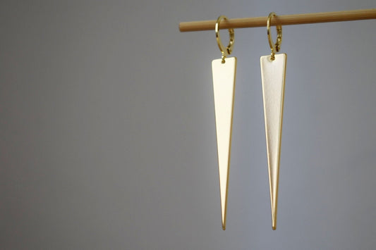 Triangle Dangle Earrings: 24k Gold Huggie Hoops, Geometric Stainless Steel