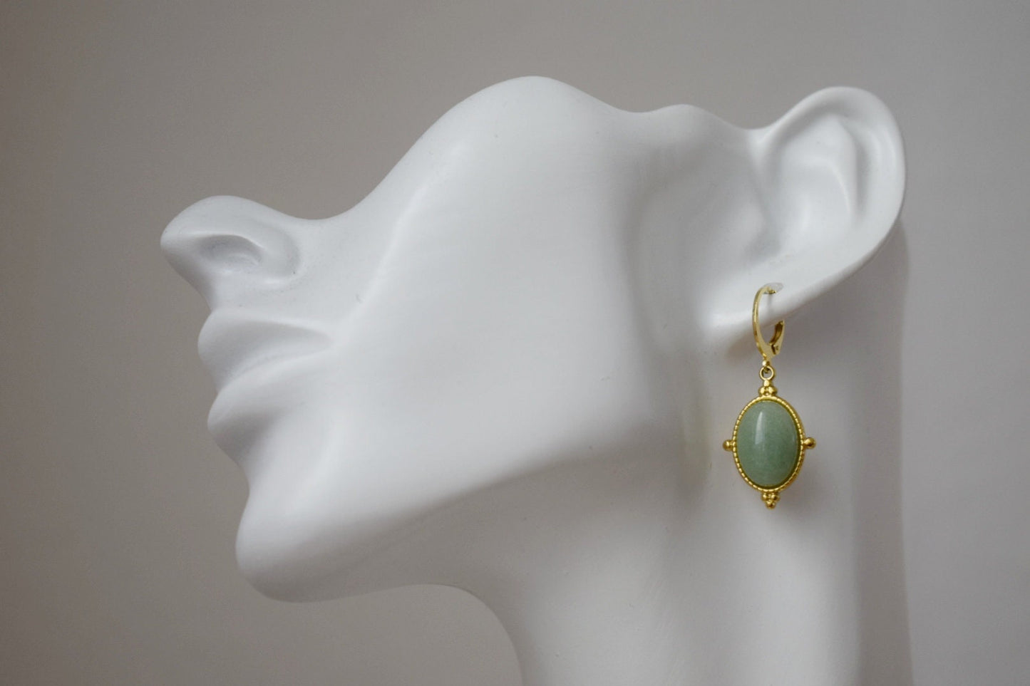 Aventurin-Ohrringe, ovale Ohrhänger, grüner Edelstein, 24 Karat vergoldete Edelstahl-Ohrringe, einzigartiger Aventurin-Schmuck