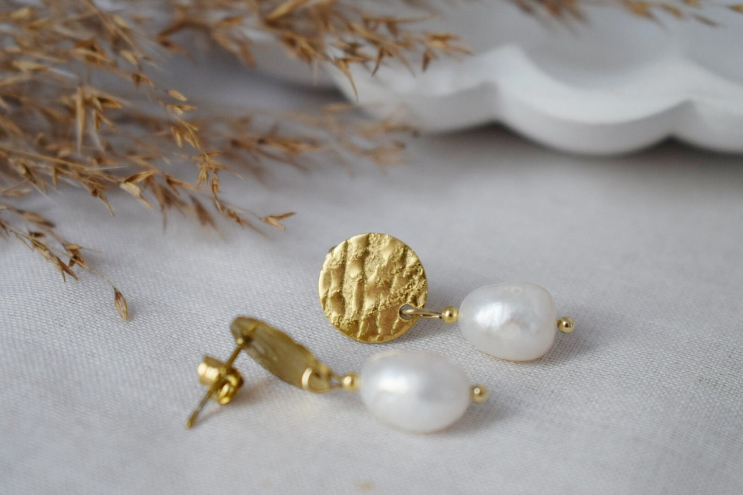 Freshwater pearl stud dangle earrings, Bridesmaid jewelry, Anniversary gift for women