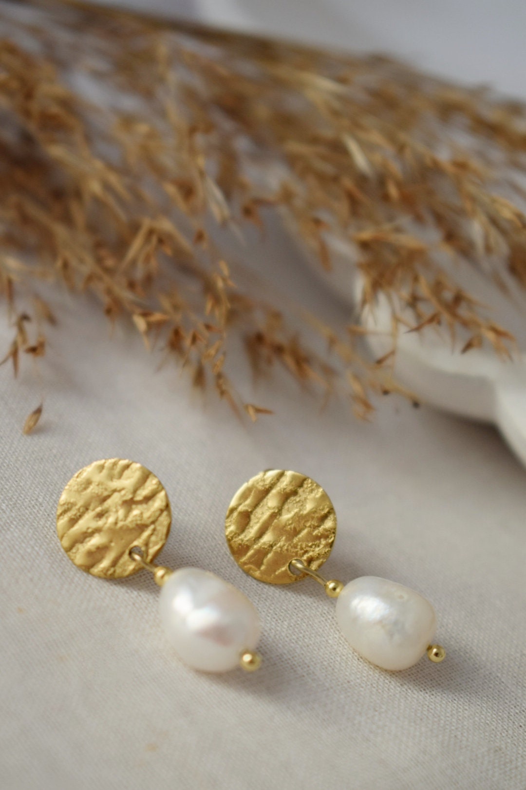 Freshwater pearl stud dangle earrings, Bridesmaid jewelry, Anniversary gift for women