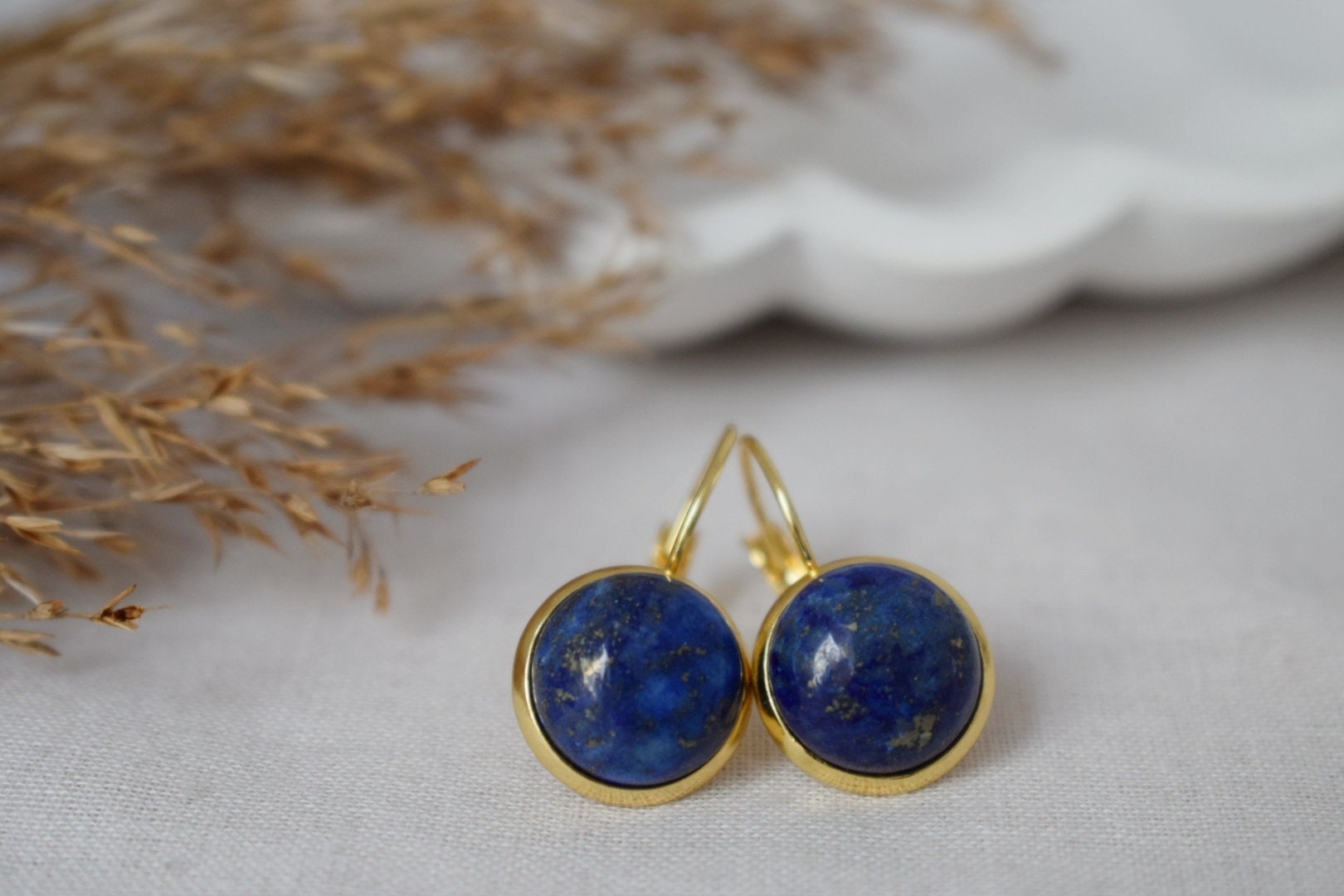 Lapis Lazuli Dangle Earrings: 18k Gold Plated September Birthstone Jewelry