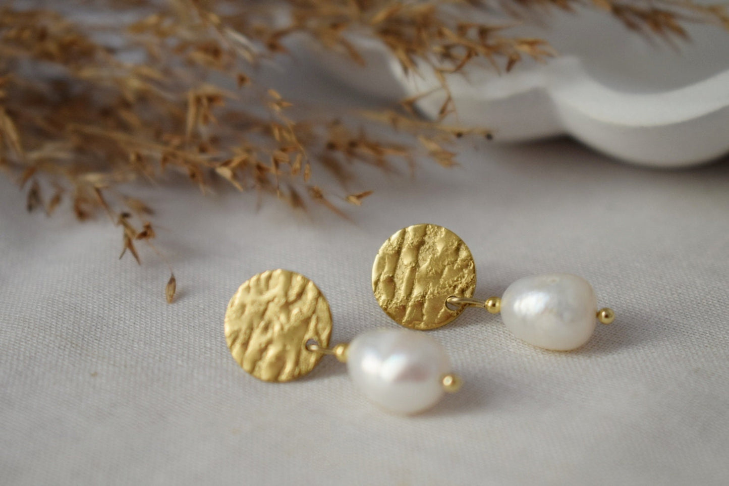 Freshwater pearl stud dangle earrings, Bridesmaid jewelry, Anniversary gift for women