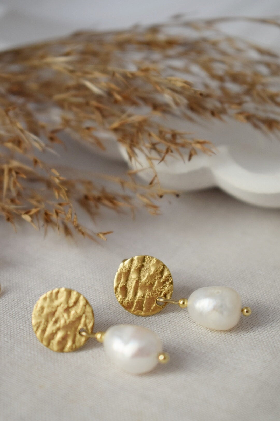 Freshwater pearl stud dangle earrings, Bridesmaid jewelry, Anniversary gift for women