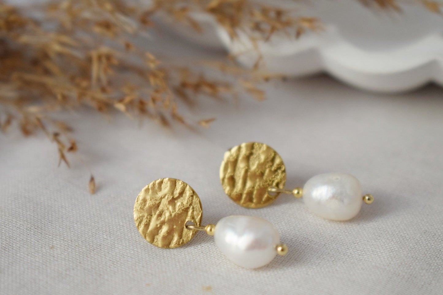 Freshwater pearl stud dangle earrings, Bridesmaid jewelry, Anniversary gift for women