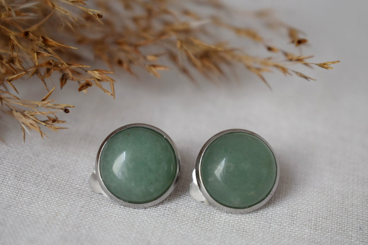 Green aventurine clip on earrings for women, Natural Gemstone ear clips, Non pierced jewelry