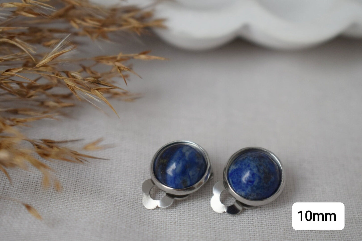 Lapis Lazuli Clip On Earrings, Stainless Steel, No Piercing Jewellery