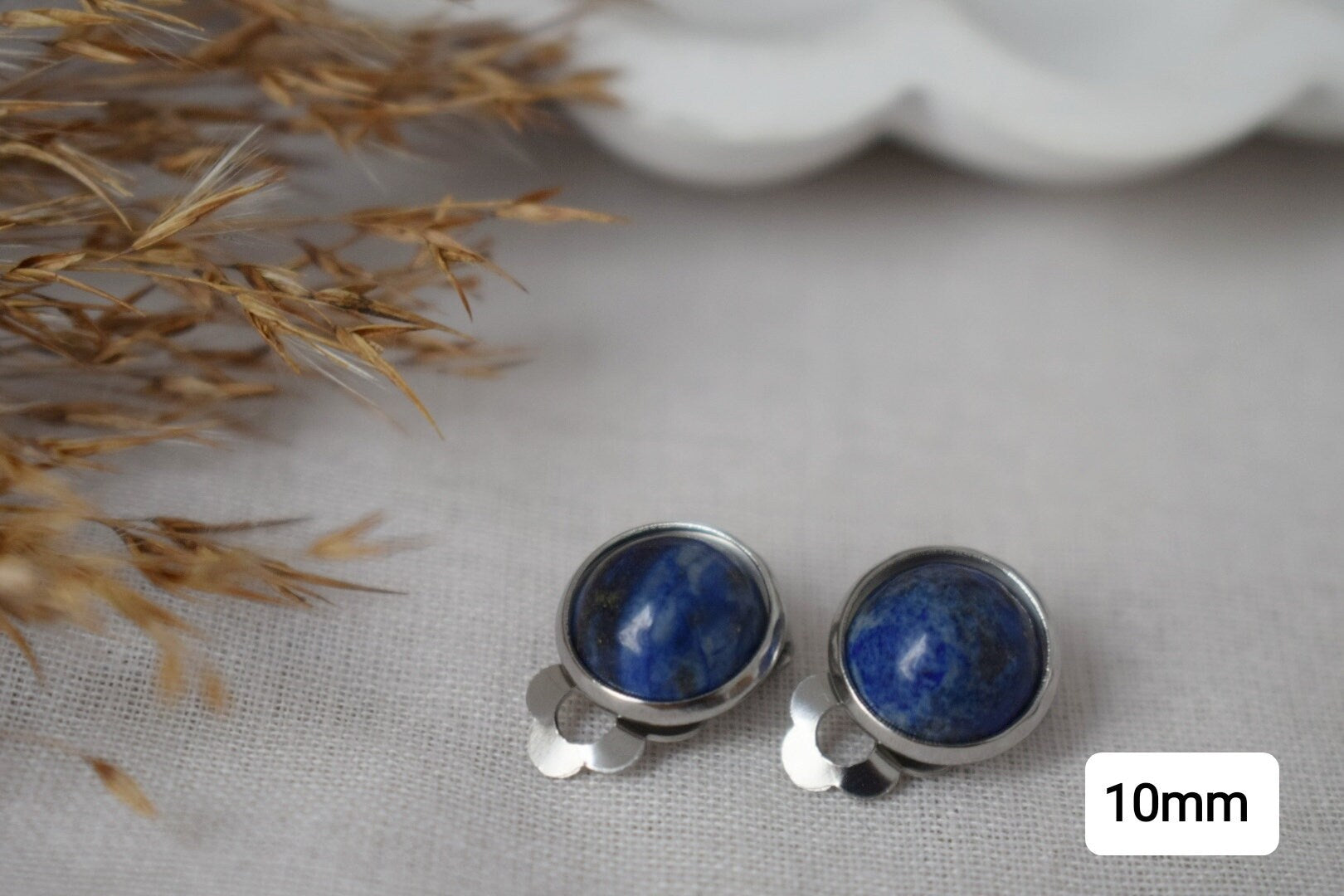 Lapis Lazuli Clip On Earrings, Stainless Steel, No Piercing Jewellery