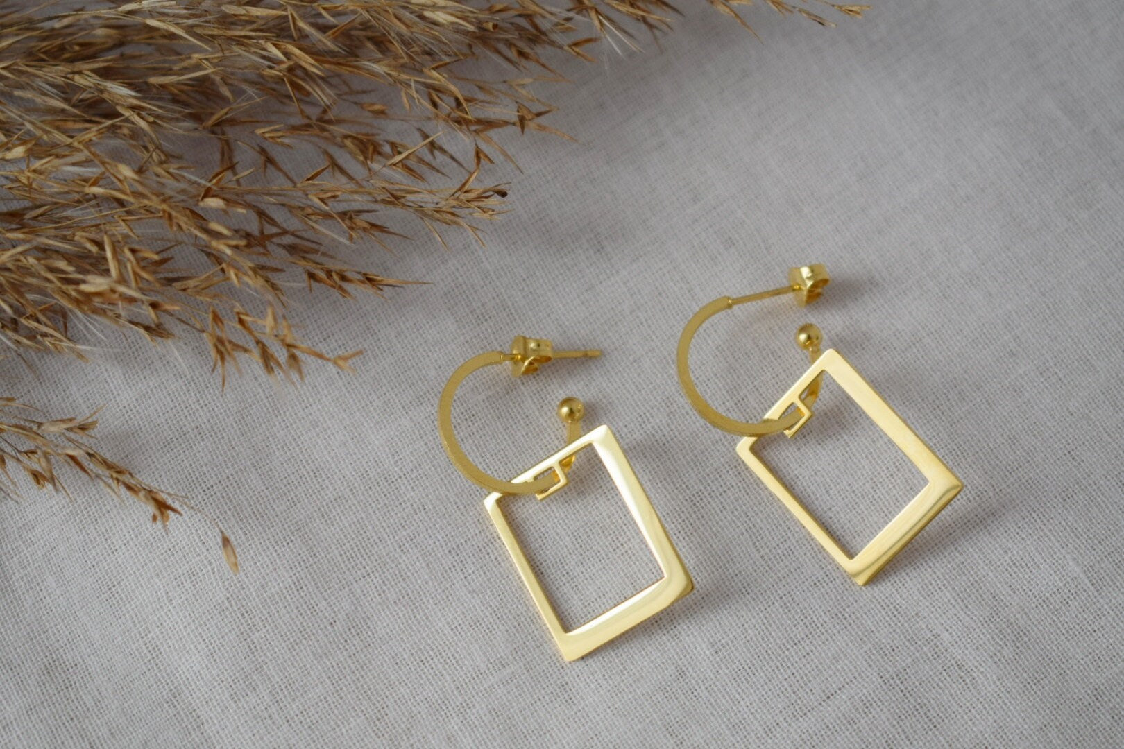 Modern Semicircle Earrings: Rectangle C Shape Jewelry