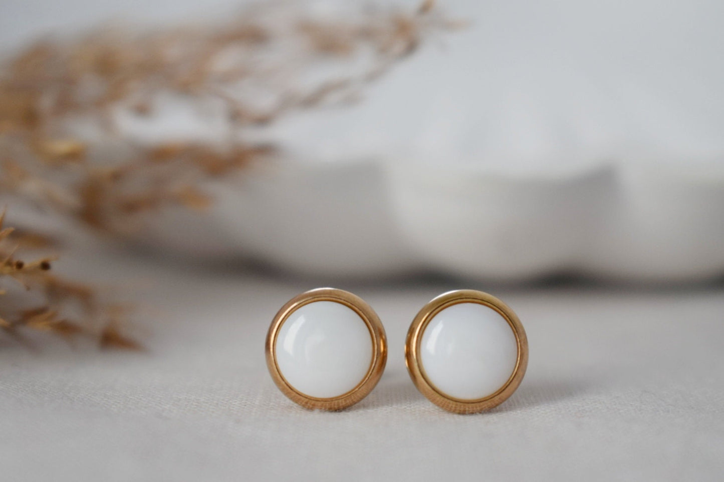 Perlmutt Ohrstecker, Roségold, Kleine Ohrstecker, 8mm, Weiße Perle, Rund, Edelstahl, Perlen Roségold Schmuck, Geschenk Damen