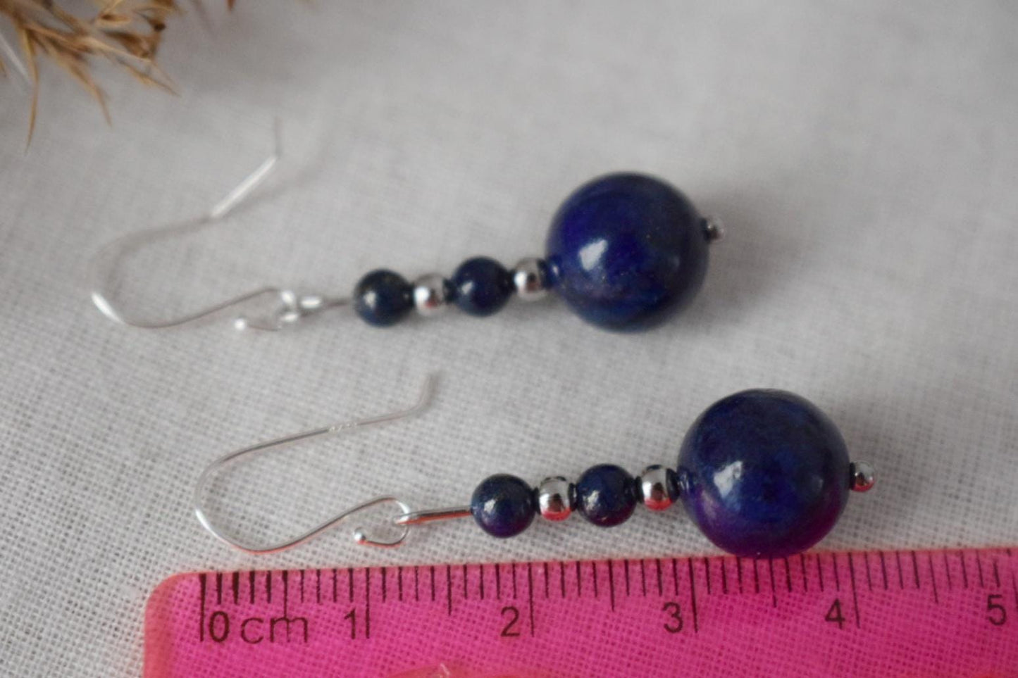 Dainty Lapis Lazuli Dangle Earrings: Stainless Steel, Handmade