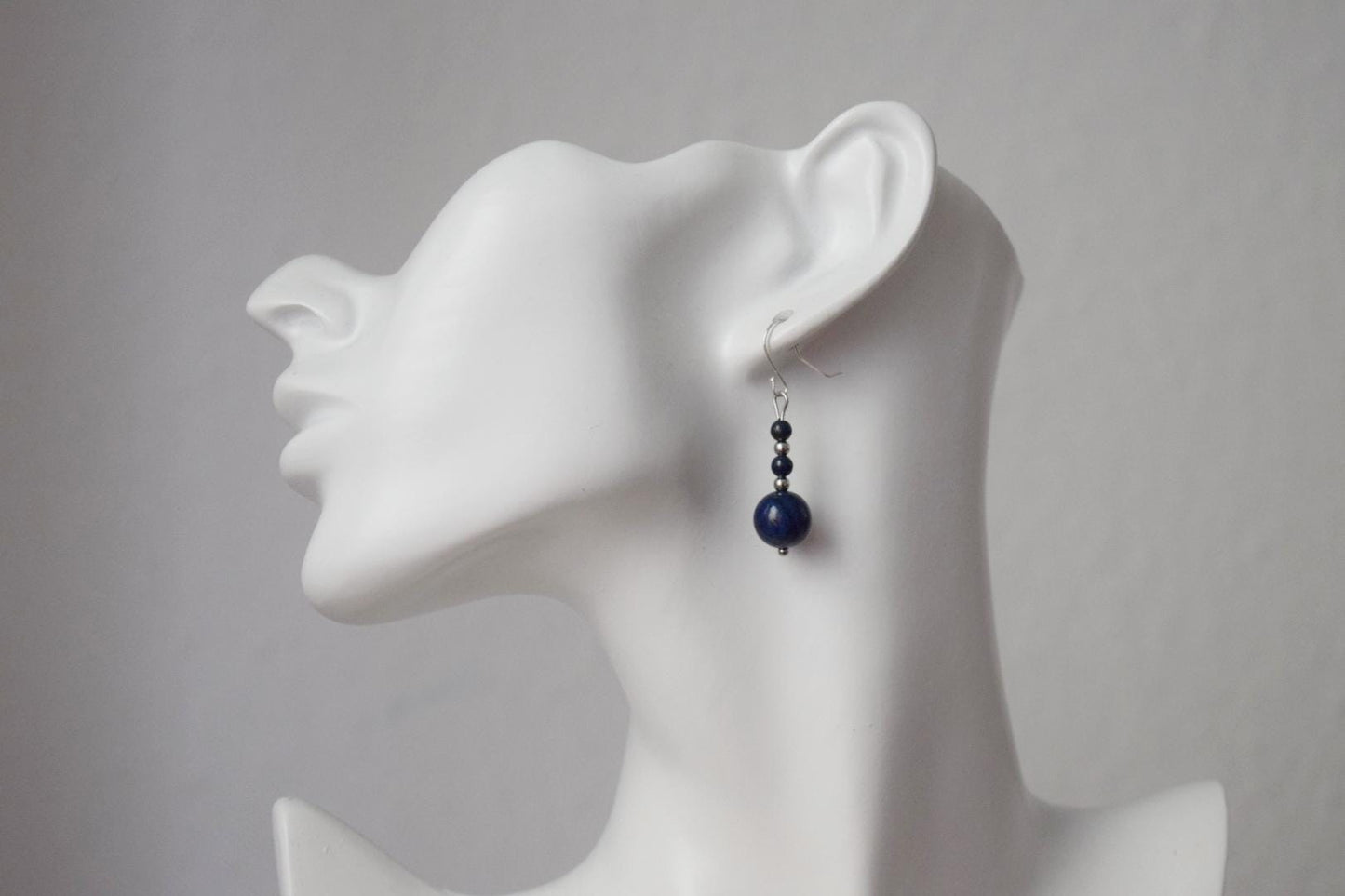 Dainty Lapis Lazuli Dangle Earrings: Stainless Steel, Handmade