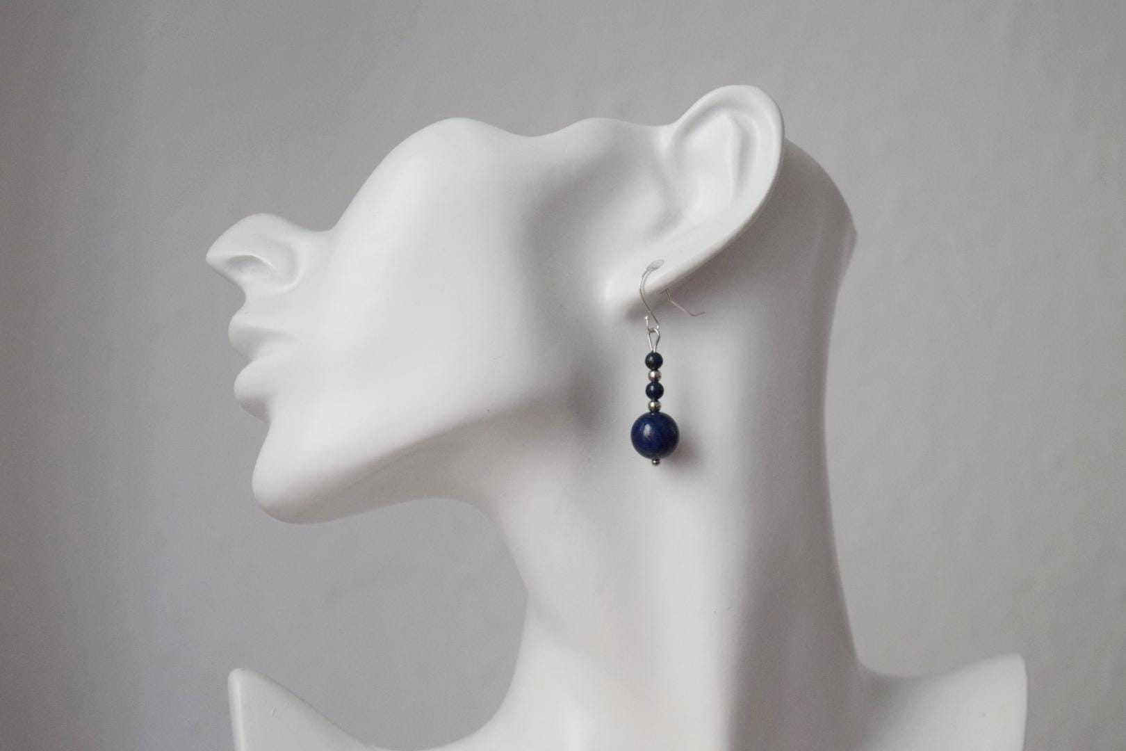 Dainty Lapis Lazuli Dangle Earrings: Stainless Steel, Handmade