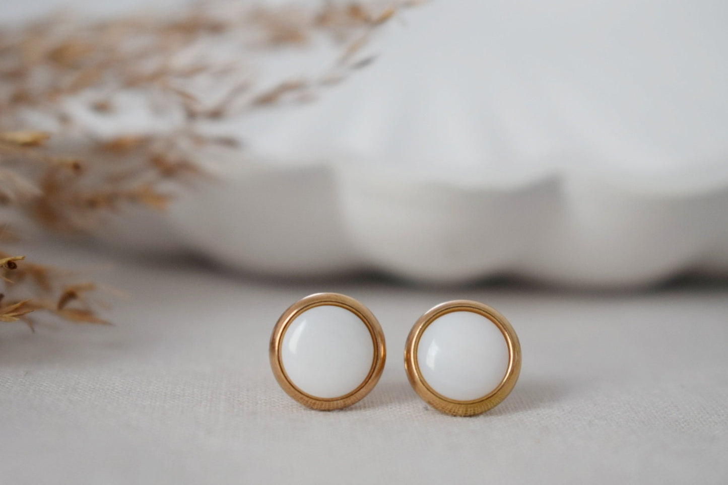 Perlmutt Ohrstecker, Roségold, Kleine Ohrstecker, 8mm, Weiße Perle, Rund, Edelstahl, Perlen Roségold Schmuck, Geschenk Damen