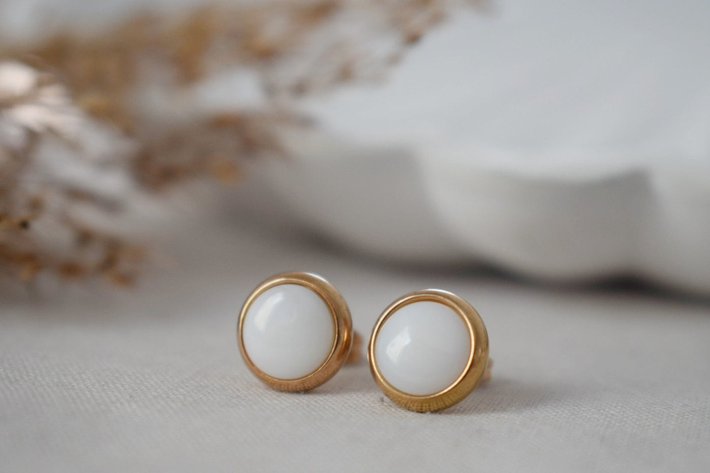 Perlmutt Ohrstecker, Roségold, Kleine Ohrstecker, 8mm, Weiße Perle, Rund, Edelstahl, Perlen Roségold Schmuck, Geschenk Damen